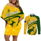 personalised-aussie-wallabies-couples-matching-off-shoulder-short-dress-and-long-sleeve-button-shirts-rugby-world-cup-sporty-dynamic