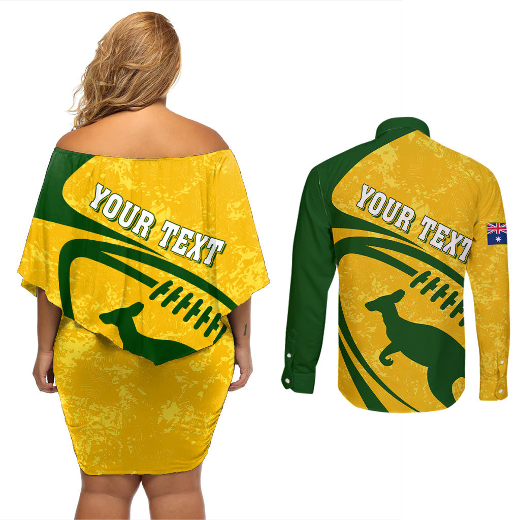 personalised-aussie-wallabies-couples-matching-off-shoulder-short-dress-and-long-sleeve-button-shirts-rugby-world-cup-sporty-dynamic