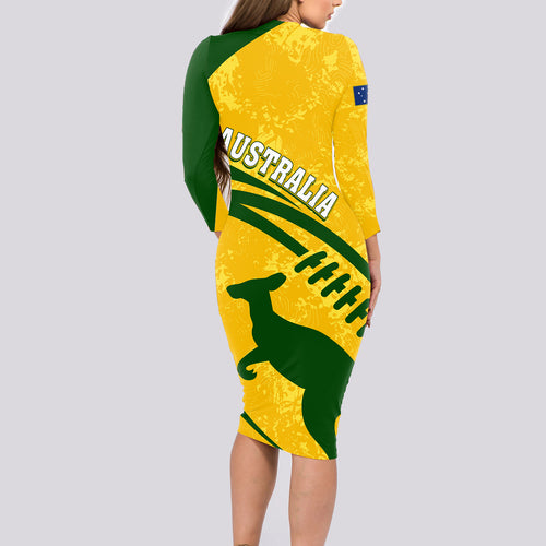 personalised-aussie-wallabies-long-sleeve-bodycon-dress-rugby-world-cup-sporty-dynamic