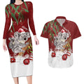 Personalised Aussie Christmas Couples Matching Long Sleeve Bodycon Dress and Hawaiian Shirt Mom & Baby Koala