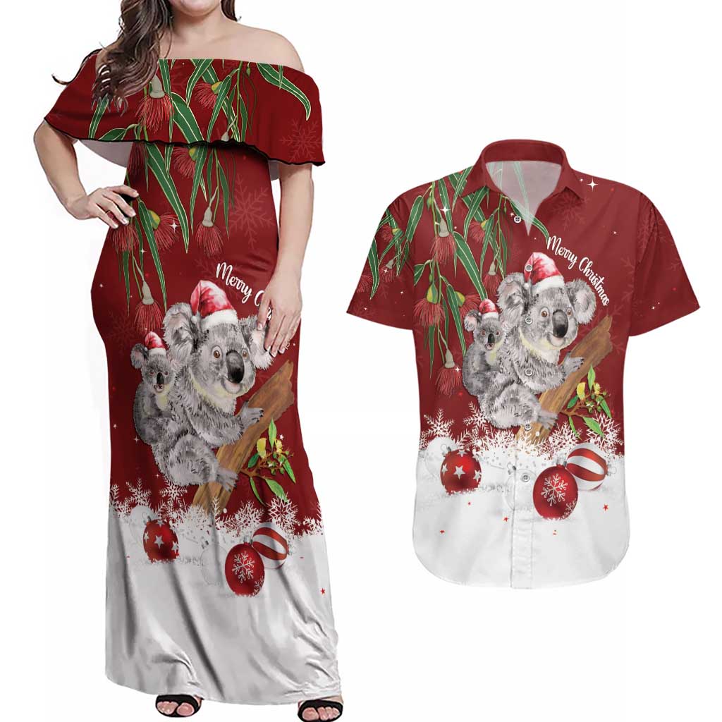 Personalised Aussie Christmas Couples Matching Off Shoulder Maxi Dress and Hawaiian Shirt Mom & Baby Koala