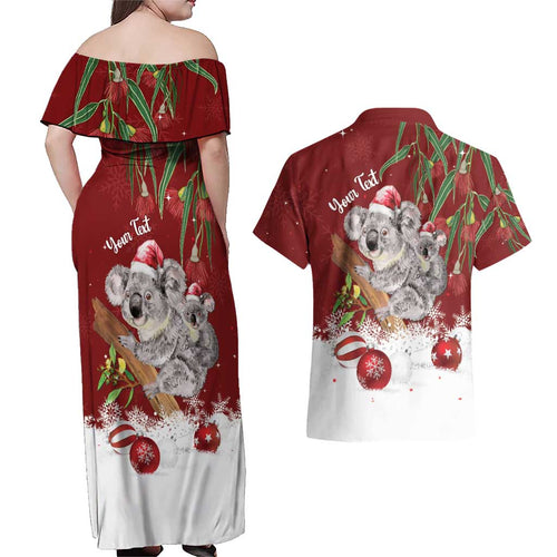 Personalised Aussie Christmas Couples Matching Off Shoulder Maxi Dress and Hawaiian Shirt Mom & Baby Koala