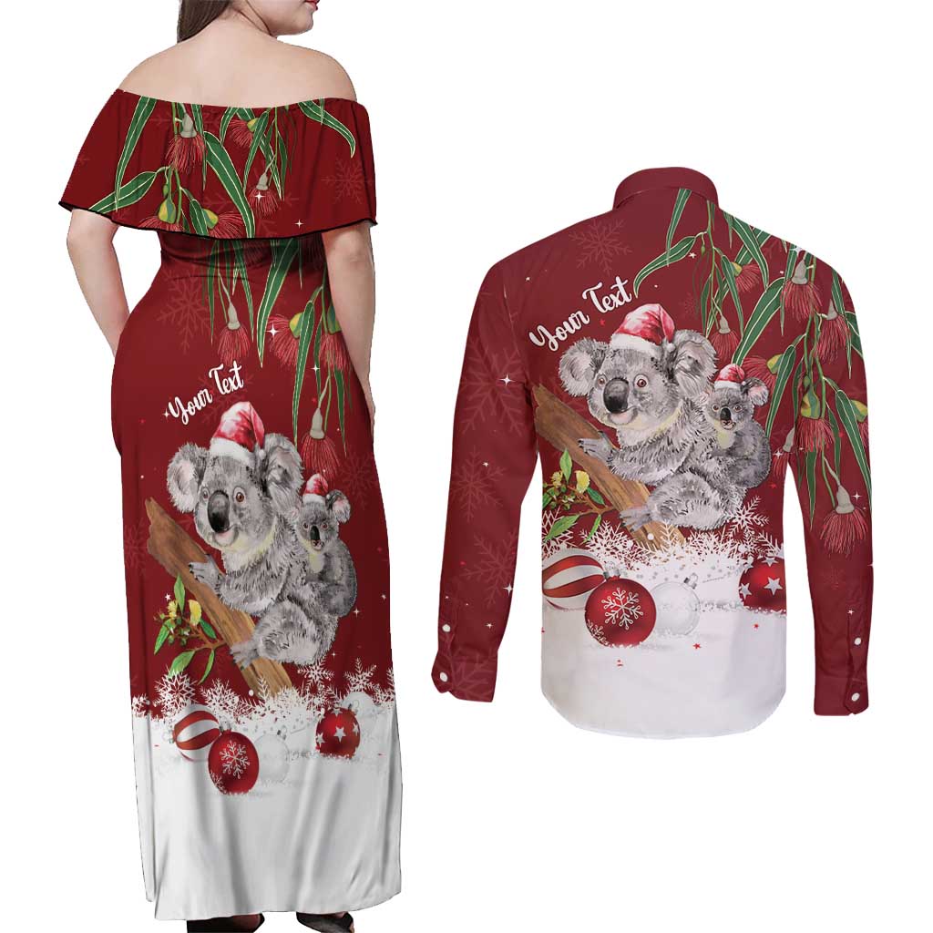 Personalised Aussie Christmas Couples Matching Off Shoulder Maxi Dress and Long Sleeve Button Shirt Mom & Baby Koala