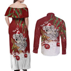 Personalised Aussie Christmas Couples Matching Off Shoulder Maxi Dress and Long Sleeve Button Shirt Mom & Baby Koala