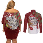 Personalised Aussie Christmas Couples Matching Off Shoulder Short Dress and Long Sleeve Button Shirt Mom & Baby Koala