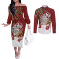 Personalised Aussie Christmas Couples Matching Off The Shoulder Long Sleeve Dress and Long Sleeve Button Shirt Mom & Baby Koala