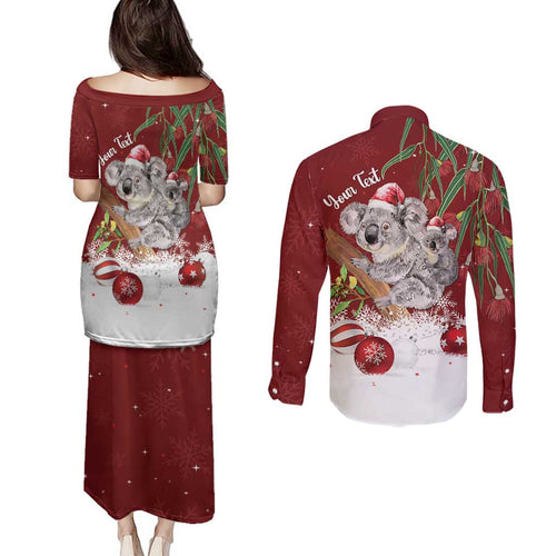 Personalised Aussie Christmas Couples Matching Puletasi and Long Sleeve Button Shirt Mom & Baby Koala
