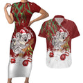 Personalised Aussie Christmas Couples Matching Short Sleeve Bodycon Dress and Hawaiian Shirt Mom & Baby Koala