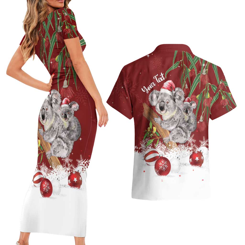 Personalised Aussie Christmas Couples Matching Short Sleeve Bodycon Dress and Hawaiian Shirt Mom & Baby Koala