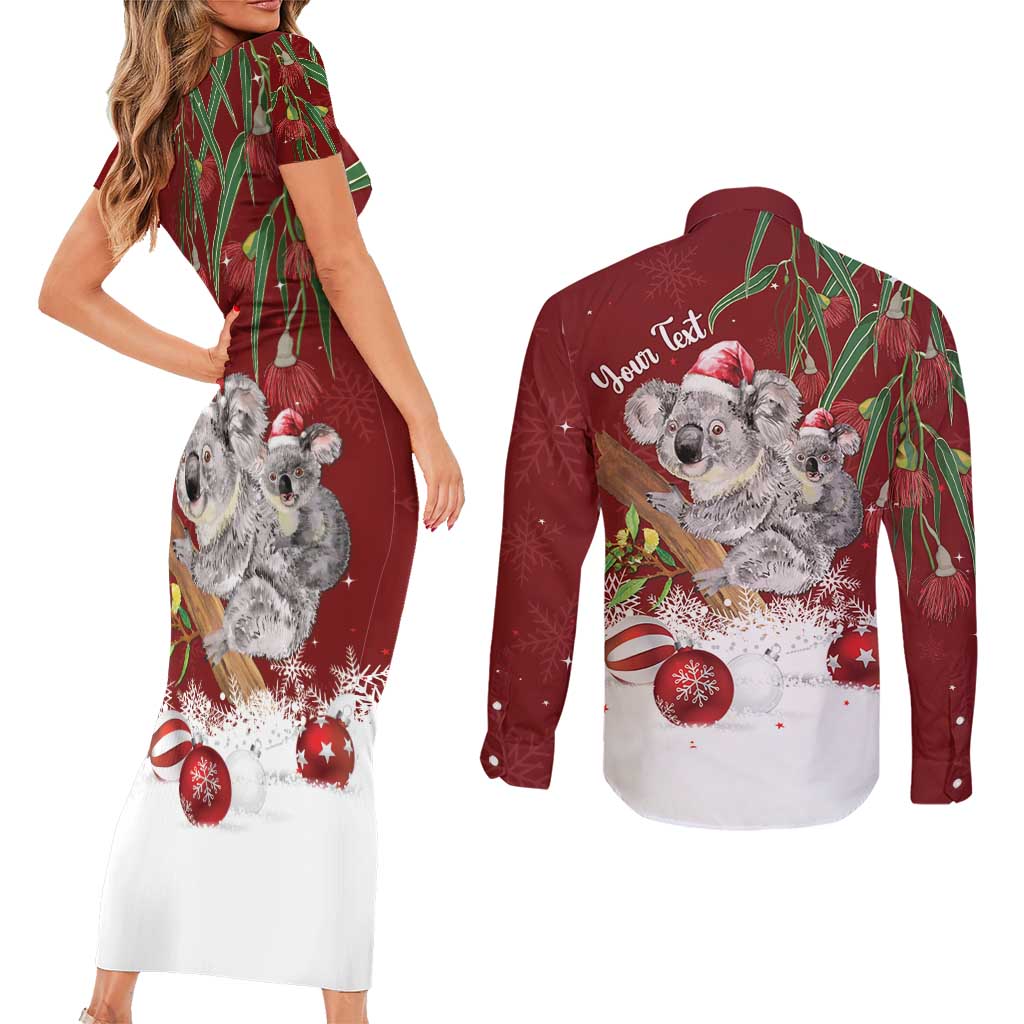 Personalised Aussie Christmas Couples Matching Short Sleeve Bodycon Dress and Long Sleeve Button Shirt Mom & Baby Koala