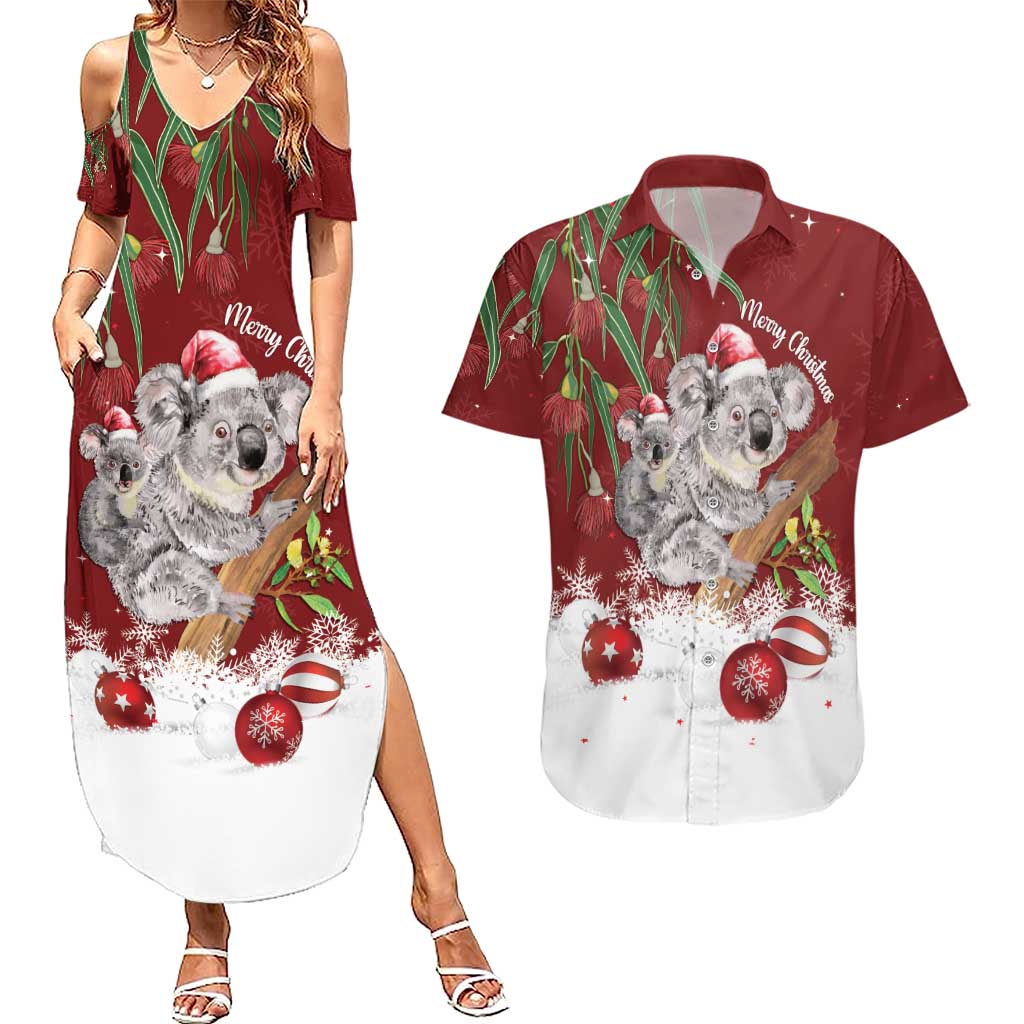 Personalised Aussie Christmas Couples Matching Summer Maxi Dress and Hawaiian Shirt Mom & Baby Koala