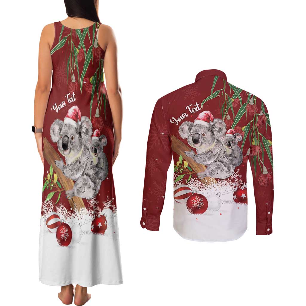 Personalised Aussie Christmas Couples Matching Tank Maxi Dress and Long Sleeve Button Shirt Mom & Baby Koala