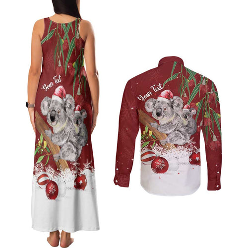 Personalised Aussie Christmas Couples Matching Tank Maxi Dress and Long Sleeve Button Shirt Mom & Baby Koala