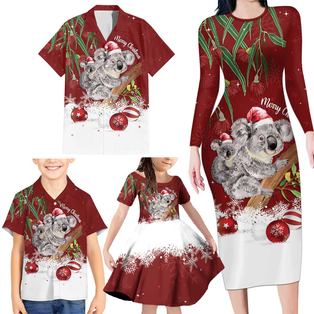 Personalised Aussie Christmas Family Matching Long Sleeve Bodycon Dress and Hawaiian Shirt Mom & Baby Koala