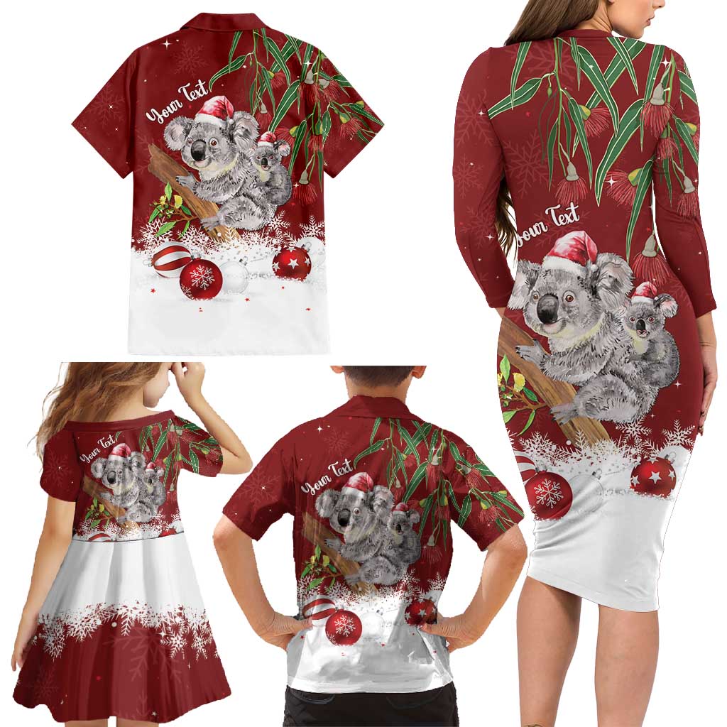Personalised Aussie Christmas Family Matching Long Sleeve Bodycon Dress and Hawaiian Shirt Mom & Baby Koala