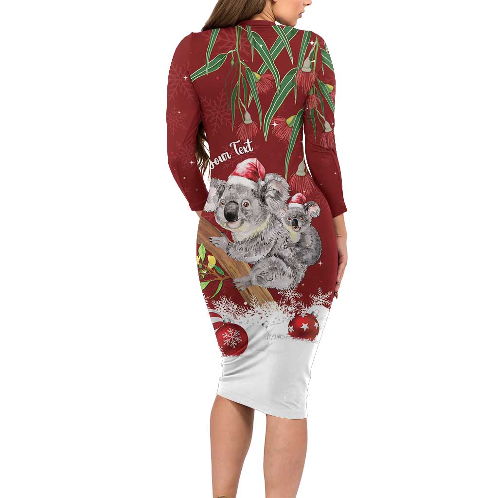 Personalised Aussie Christmas Family Matching Long Sleeve Bodycon Dress and Hawaiian Shirt Mom & Baby Koala