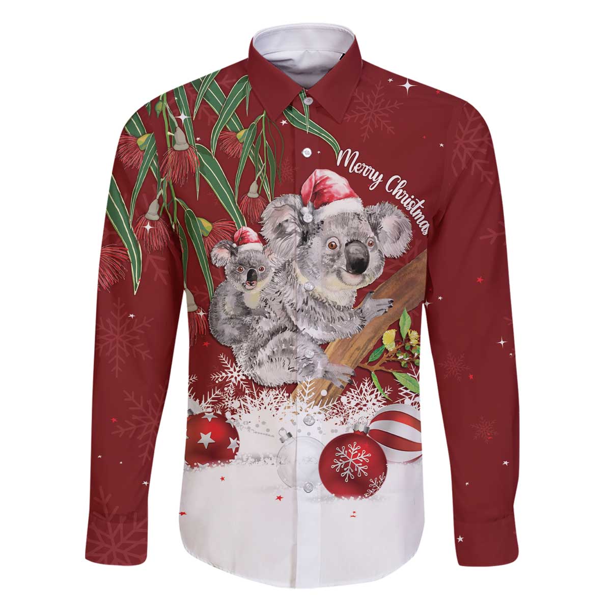 Personalised Aussie Christmas Family Matching Off The Shoulder Long Sleeve Dress and Hawaiian Shirt Mom & Baby Koala
