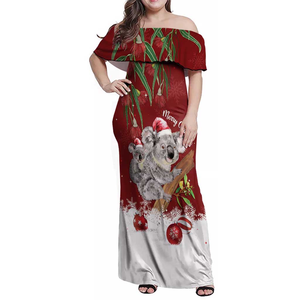 Personalised Aussie Christmas Family Matching Off Shoulder Maxi Dress and Hawaiian Shirt Mom & Baby Koala