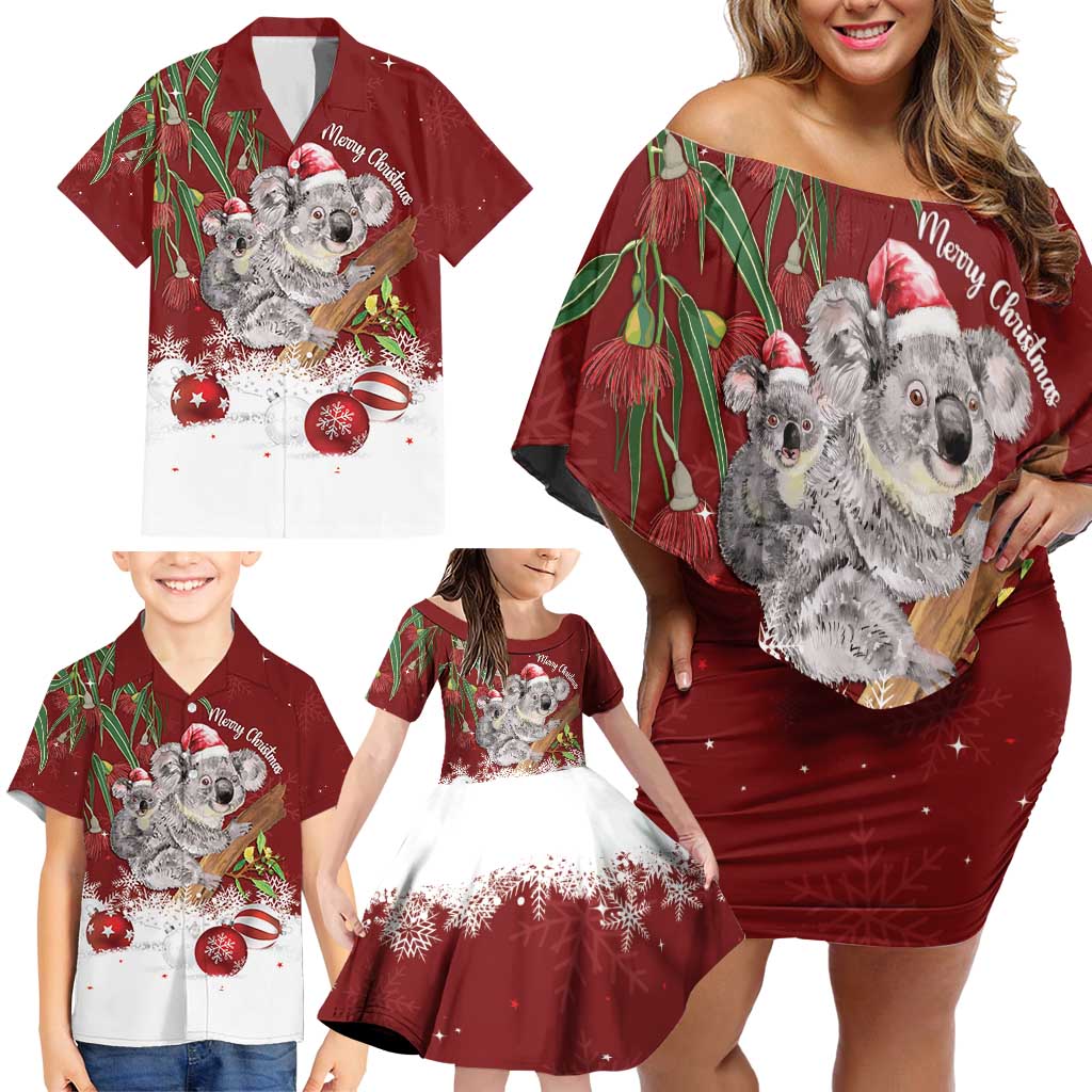 Personalised Aussie Christmas Family Matching Off Shoulder Short Dress and Hawaiian Shirt Mom & Baby Koala