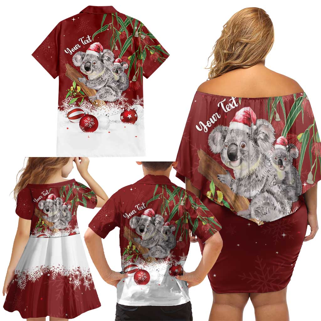 Personalised Aussie Christmas Family Matching Off Shoulder Short Dress and Hawaiian Shirt Mom & Baby Koala