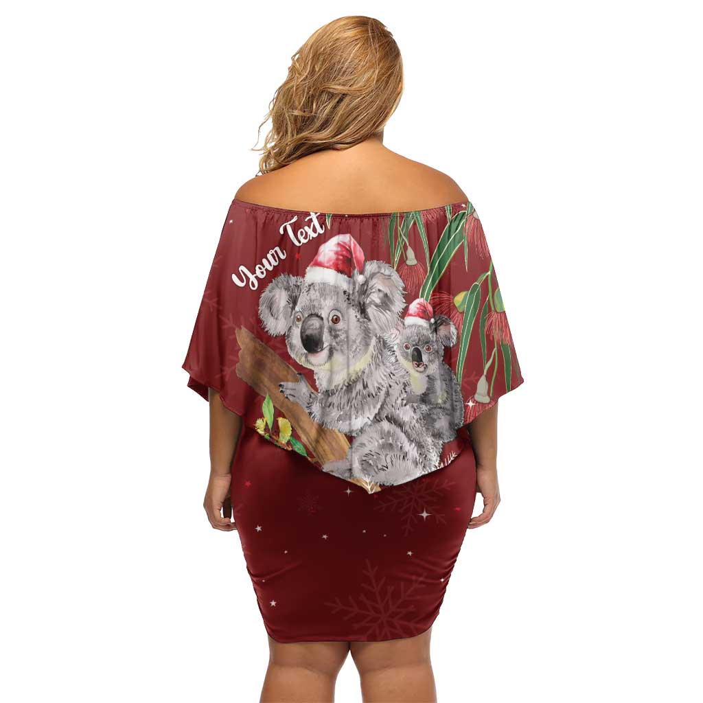 Personalised Aussie Christmas Family Matching Off Shoulder Short Dress and Hawaiian Shirt Mom & Baby Koala