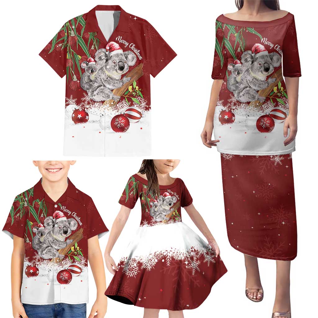 Personalised Aussie Christmas Family Matching Puletasi and Hawaiian Shirt Mom & Baby Koala