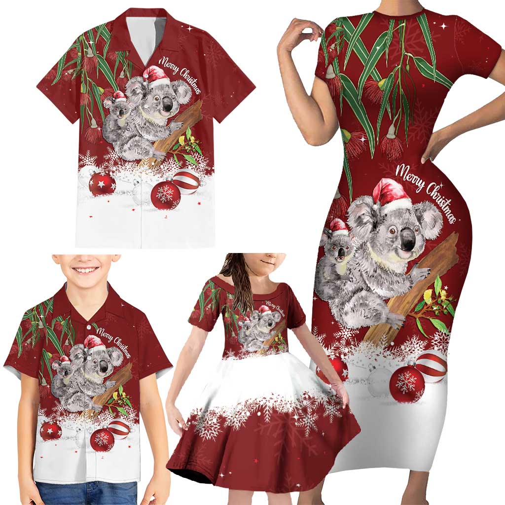 Personalised Aussie Christmas Family Matching Short Sleeve Bodycon Dress and Hawaiian Shirt Mom & Baby Koala