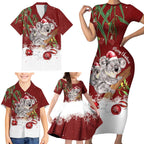Personalised Aussie Christmas Family Matching Short Sleeve Bodycon Dress and Hawaiian Shirt Mom & Baby Koala