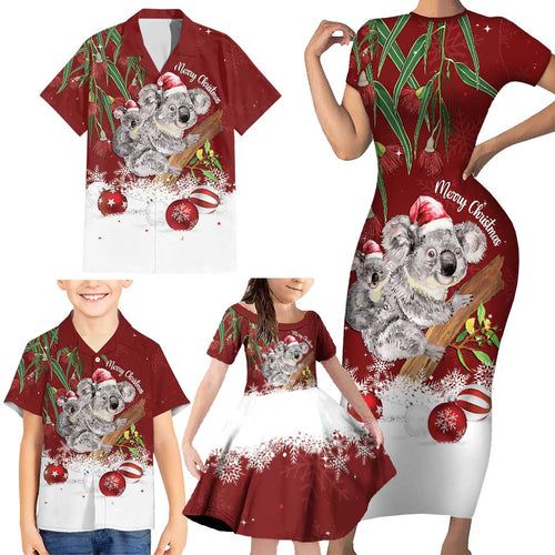 Personalised Aussie Christmas Family Matching Short Sleeve Bodycon Dress and Hawaiian Shirt Mom & Baby Koala