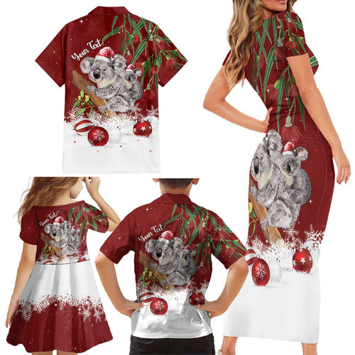Personalised Aussie Christmas Family Matching Short Sleeve Bodycon Dress and Hawaiian Shirt Mom & Baby Koala