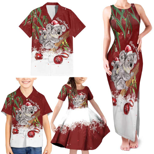 Personalised Aussie Christmas Family Matching Tank Maxi Dress and Hawaiian Shirt Mom & Baby Koala