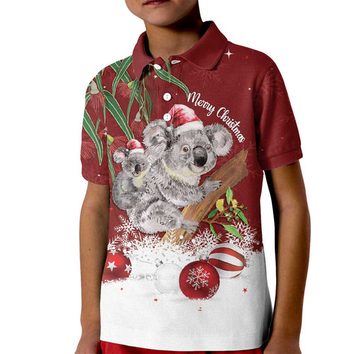 Personalised Aussie Christmas Kid Polo Shirt Mom & Baby Koala
