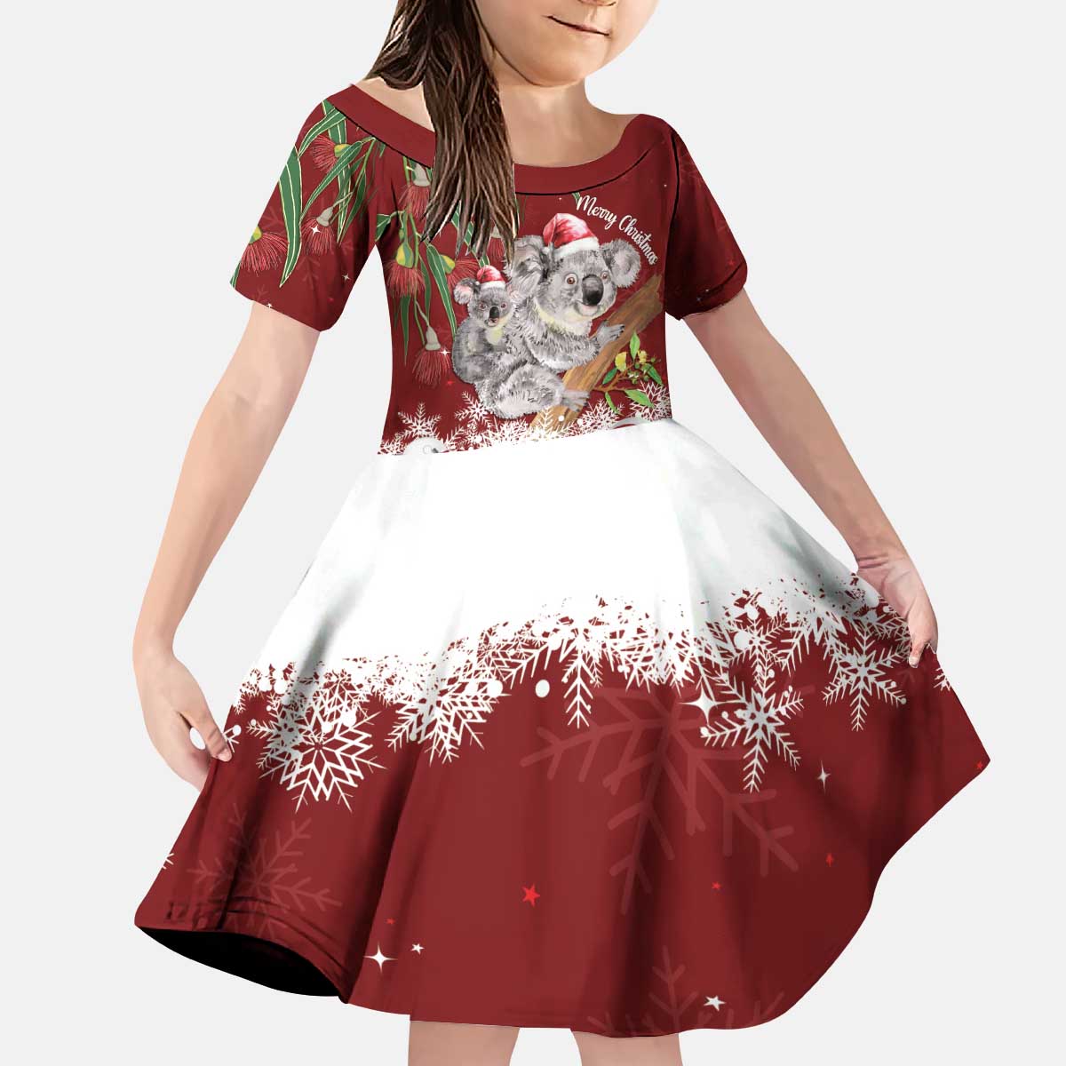 Personalised Aussie Christmas Kid Short Sleeve Dress Mom & Baby Koala