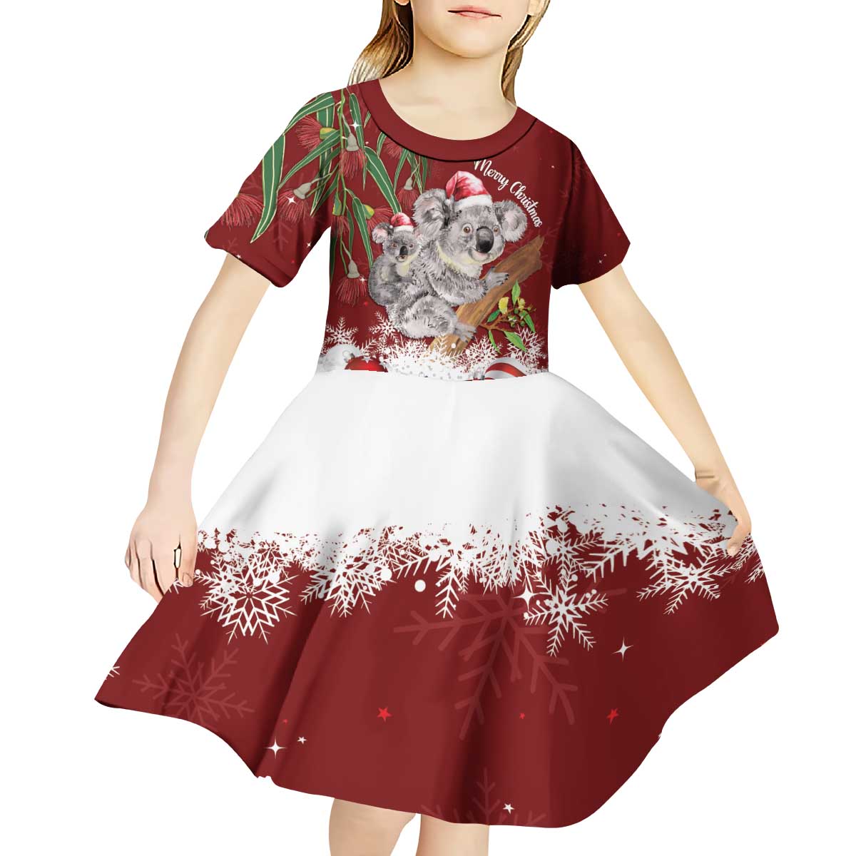 Personalised Aussie Christmas Kid Short Sleeve Dress Mom & Baby Koala