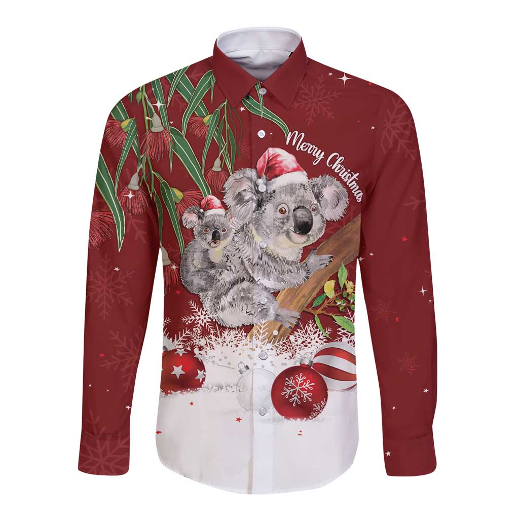 Personalised Aussie Christmas Long Sleeve Button Shirt Mom & Baby Koala