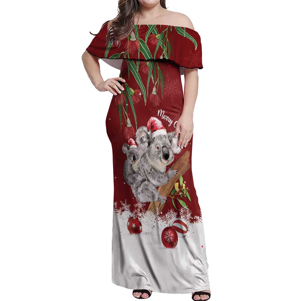 Personalised Aussie Christmas Off Shoulder Maxi Dress Mom & Baby Koala