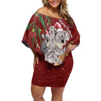 Personalised Aussie Christmas Off Shoulder Short Dress Mom & Baby Koala