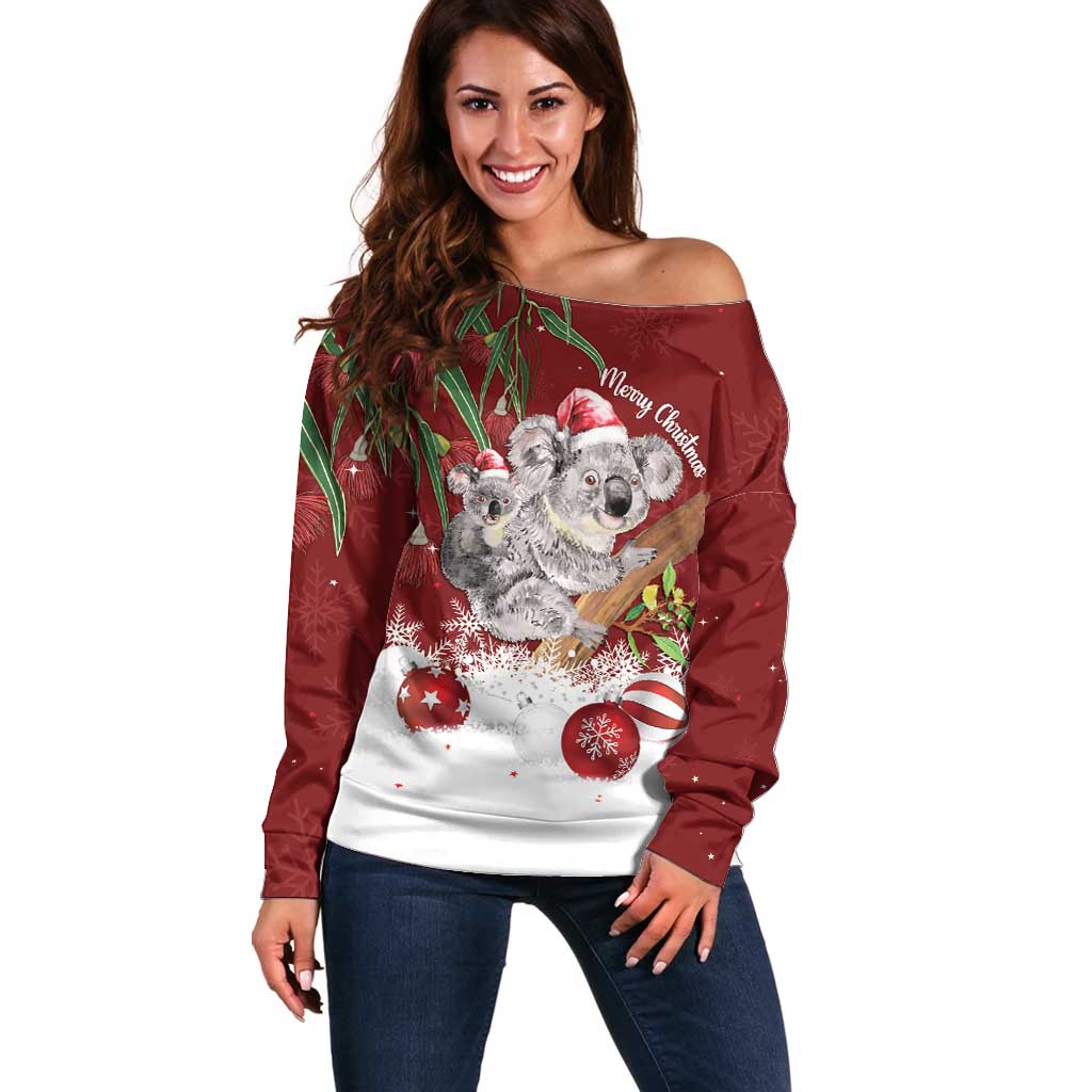 Personalised Aussie Christmas Off Shoulder Sweater Mom & Baby Koala