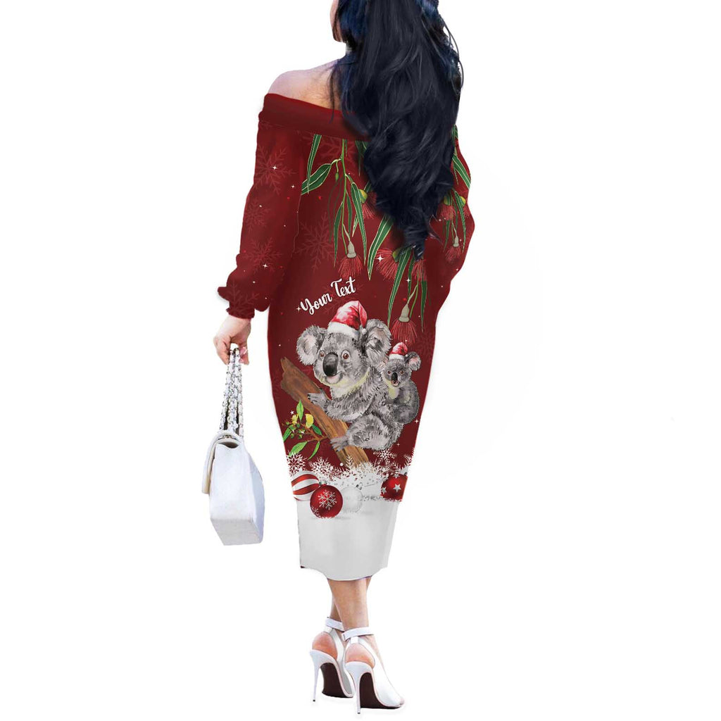 Personalised Aussie Christmas Off The Shoulder Long Sleeve Dress Mom & Baby Koala