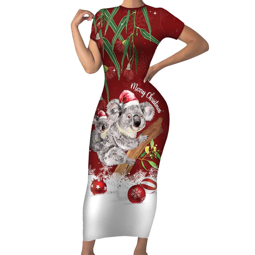 Personalised Aussie Christmas Short Sleeve Bodycon Dress Mom & Baby Koala