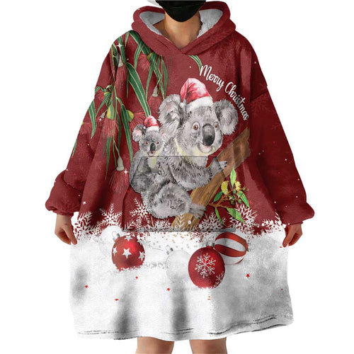 Personalised Aussie Christmas Wearable Blanket Hoodie Mom & Baby Koala