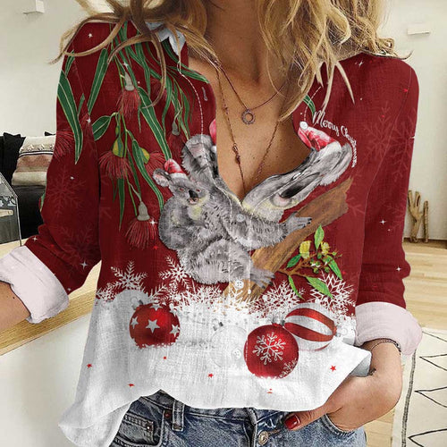 Personalised Aussie Christmas Women Casual Shirt Mom & Baby Koala