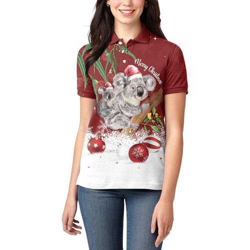 Personalised Aussie Christmas Women Polo Shirt Mom & Baby Koala