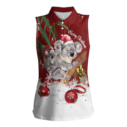 Personalised Aussie Christmas Women Sleeveless Polo Shirt Mom & Baby Koala
