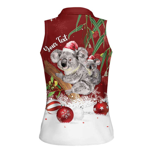 Personalised Aussie Christmas Women Sleeveless Polo Shirt Mom & Baby Koala