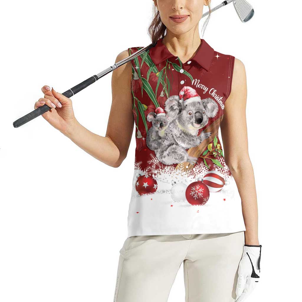 Personalised Aussie Christmas Women Sleeveless Polo Shirt Mom & Baby Koala