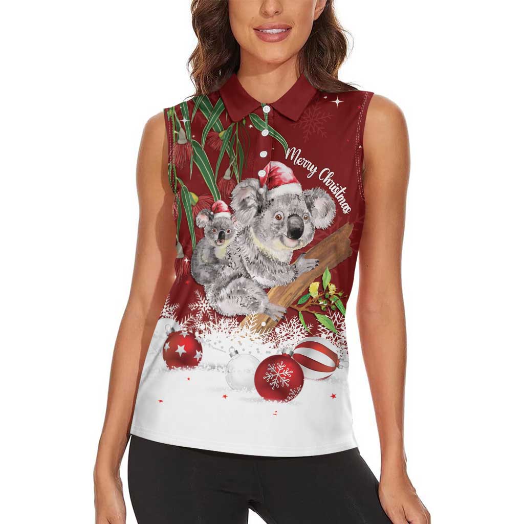 Personalised Aussie Christmas Women Sleeveless Polo Shirt Mom & Baby Koala