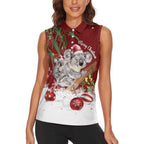 Personalised Aussie Christmas Women Sleeveless Polo Shirt Mom & Baby Koala