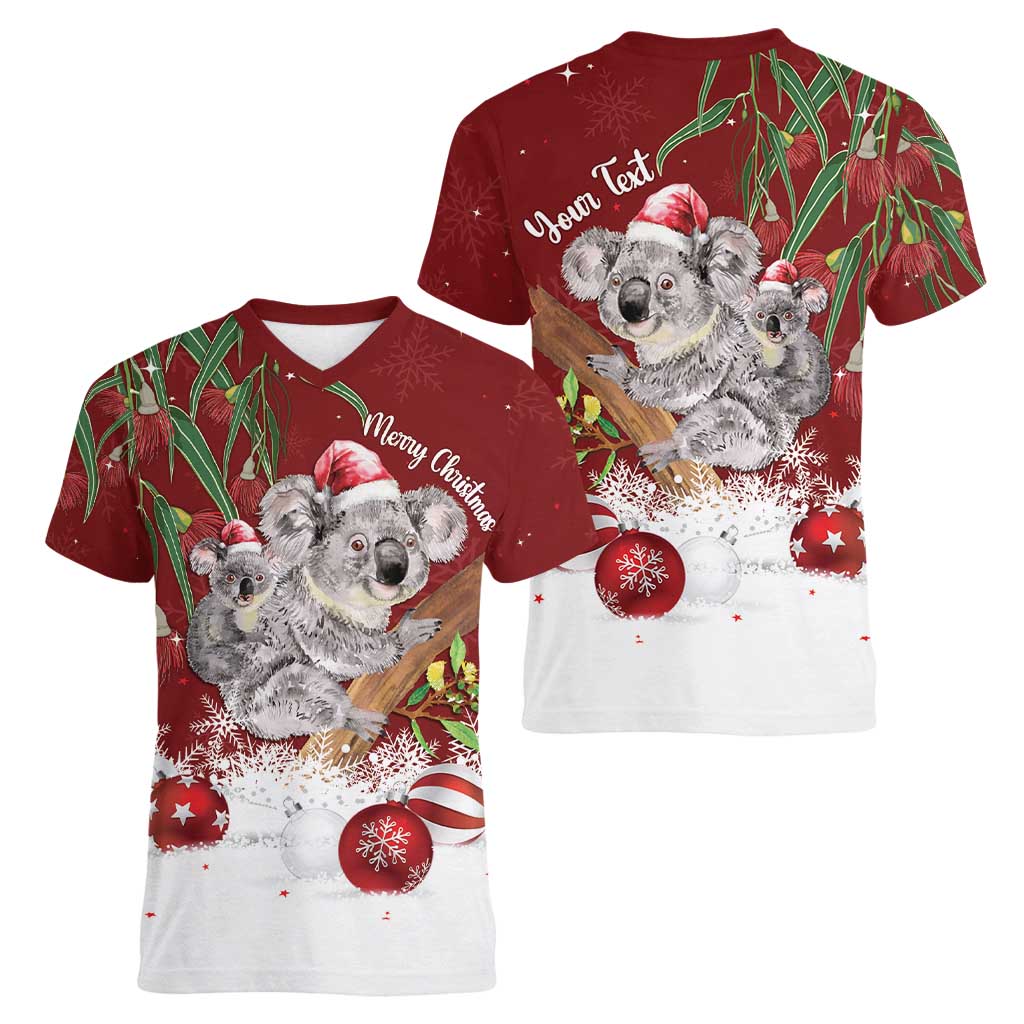 Personalised Aussie Christmas Women V-Neck T-Shirt Mom & Baby Koala