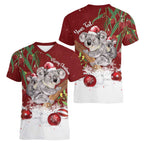 Personalised Aussie Christmas Women V-Neck T-Shirt Mom & Baby Koala